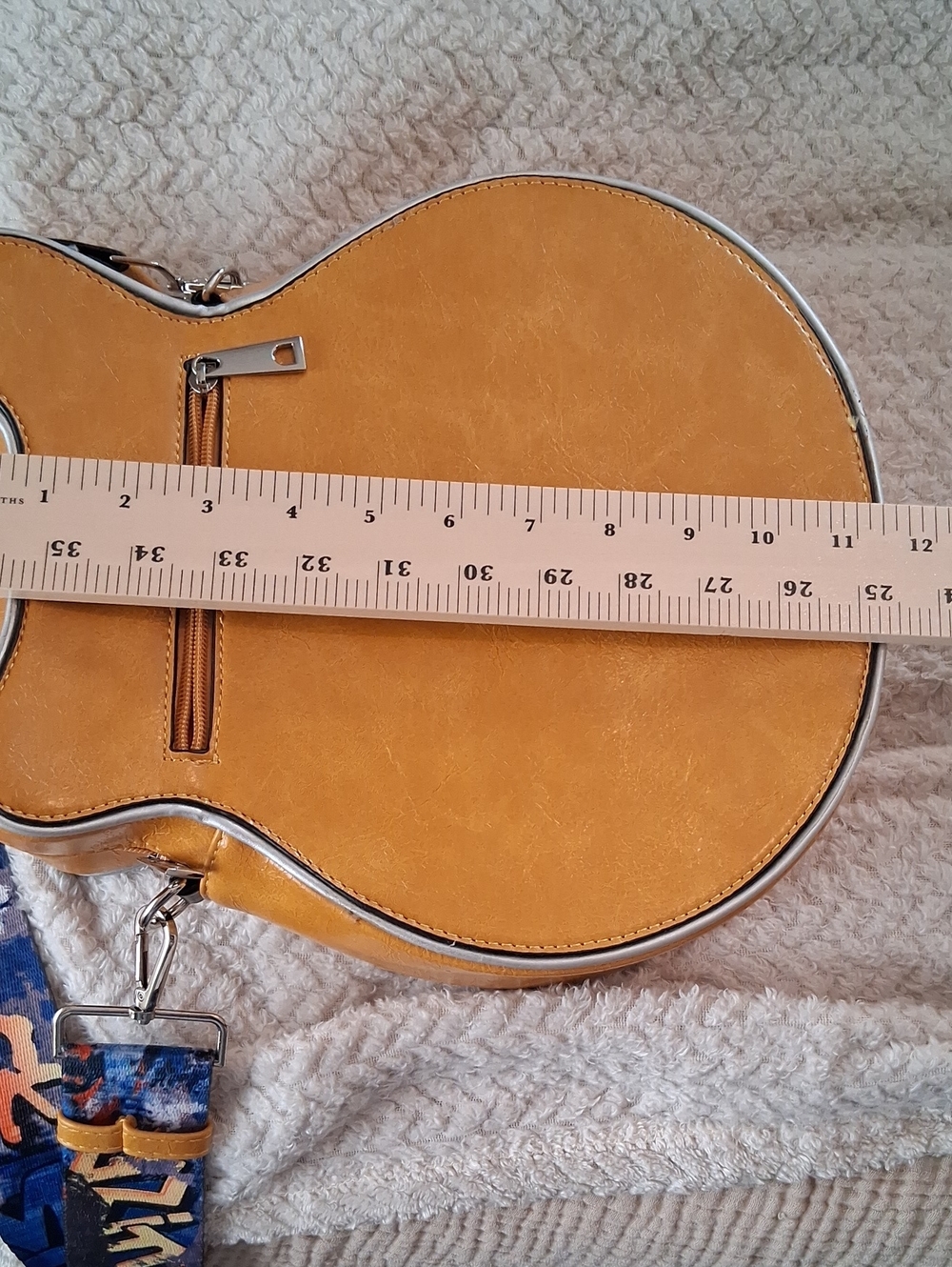 Yellow Guitar-Shaped Crossbody Bag with Black Accent - Picture 5 of 7